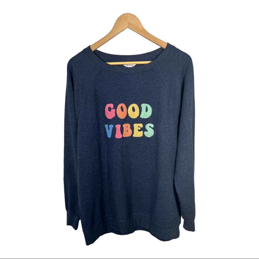 WILDFOX Women’s Good Vibes Fleece Statement Sweatshirt Blue Size Medium